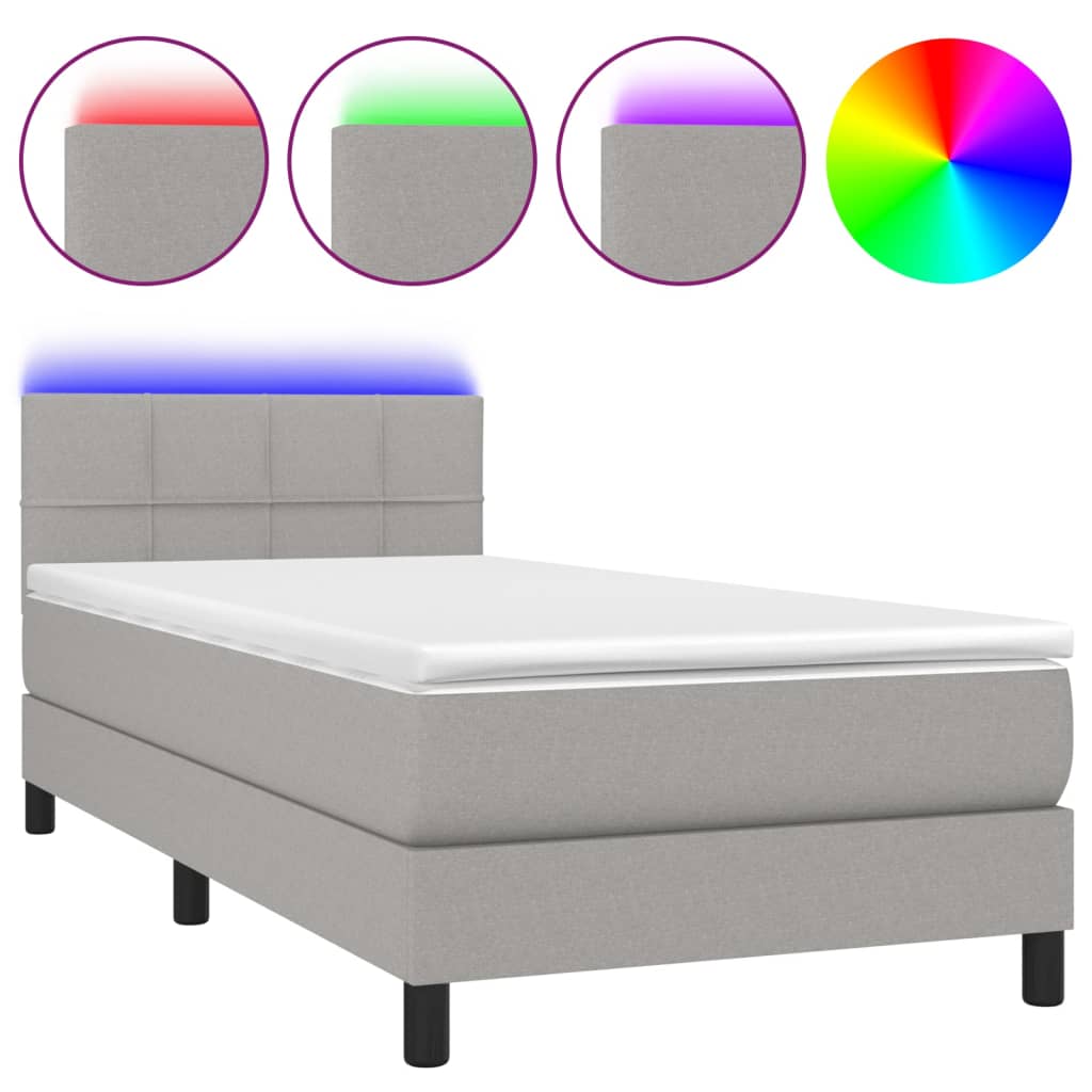 Krevet box spring s madracem LED svjetlosivi 80x200 cm tkanina