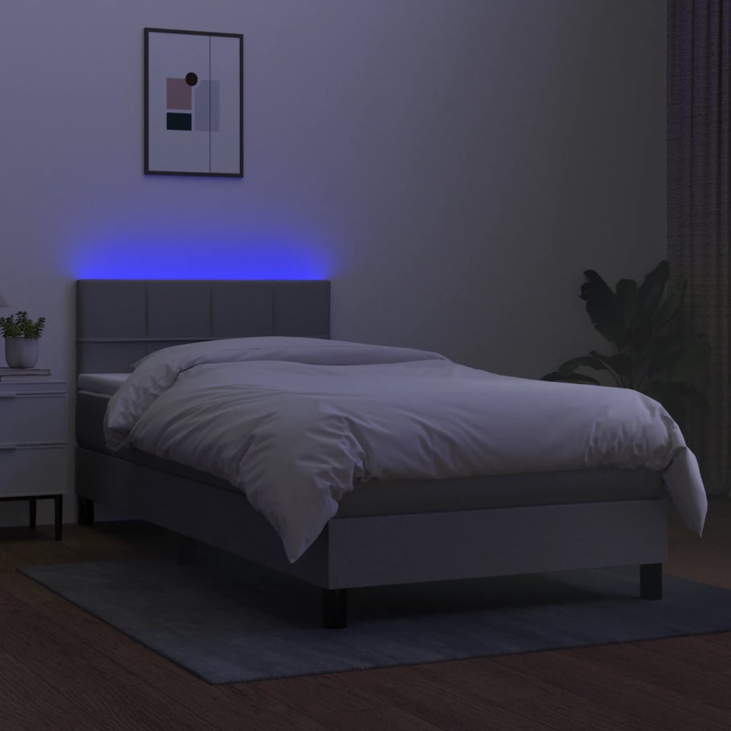 Krevet box spring s madracem LED svjetlosivi 80x200 cm tkanina