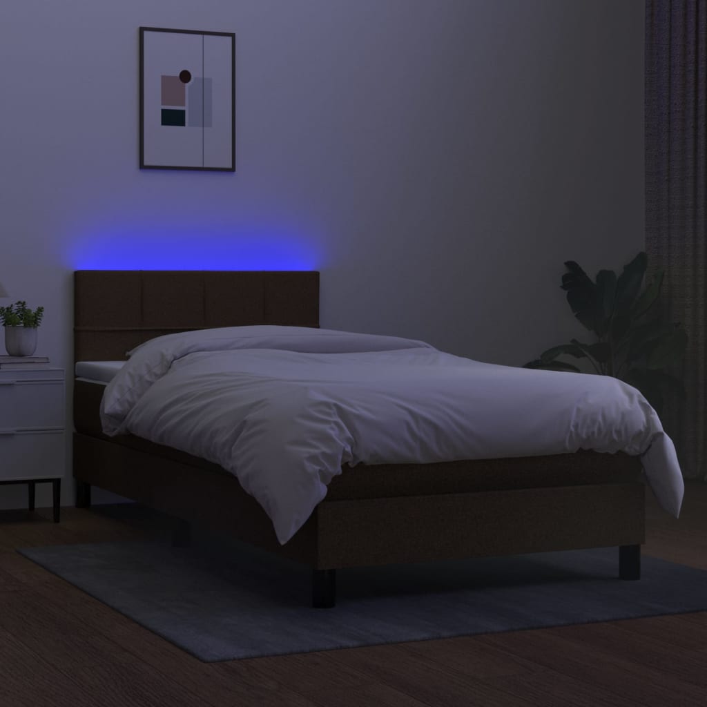 Krevet box spring s madracem LED tamnosmeđi 80 x 200 cm tkanina