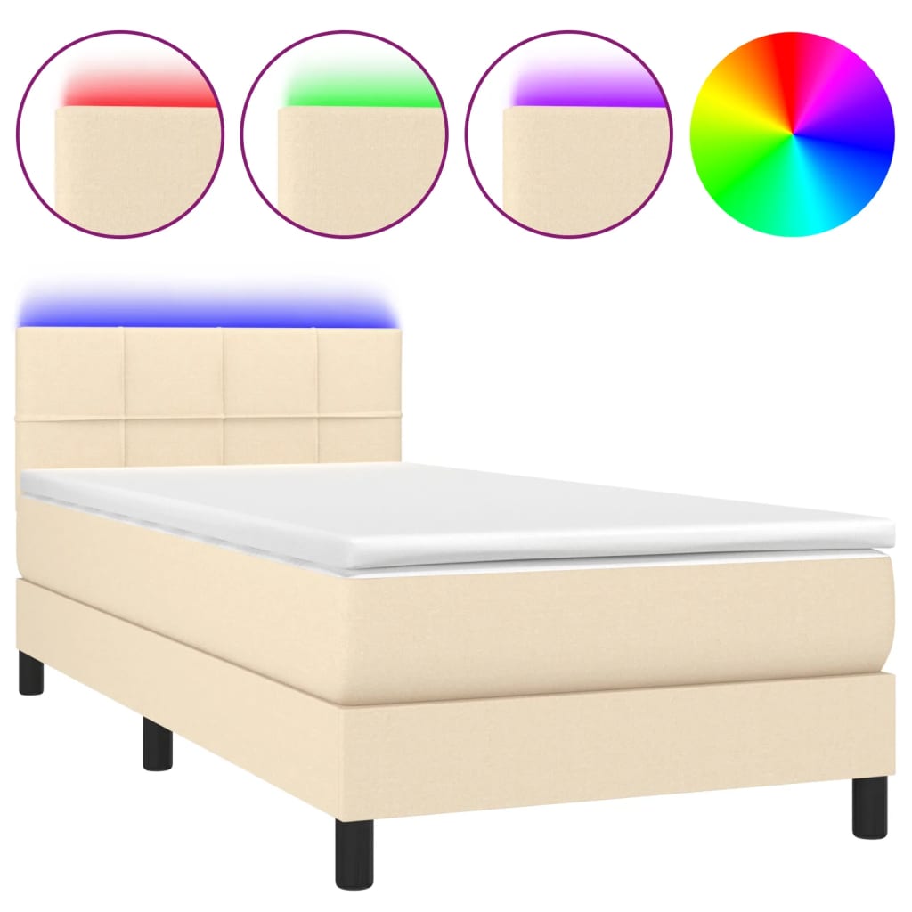 Krevet box spring s madracem LED krem 80 x 200 cm od tkanine