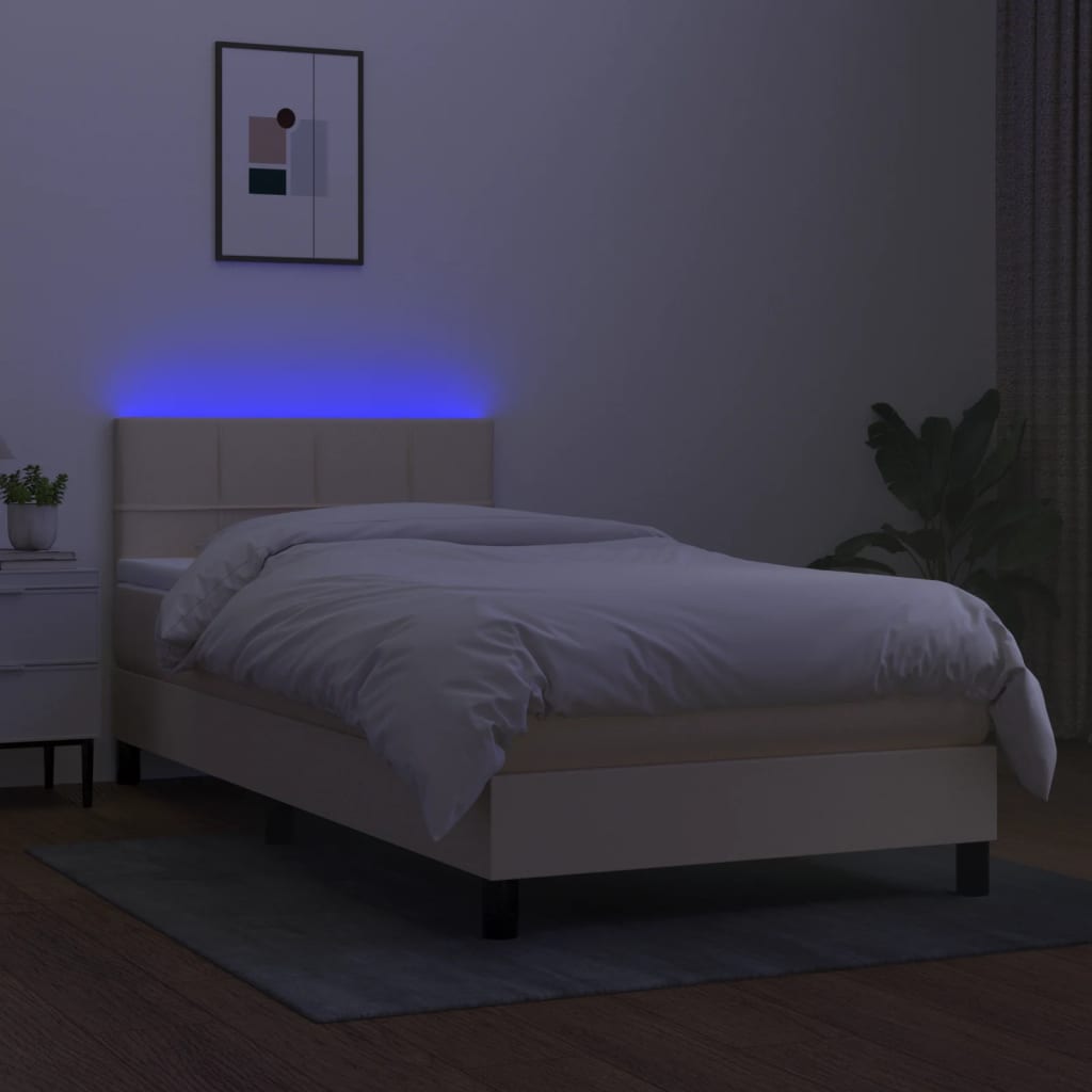 Krevet box spring s madracem LED krem 80 x 200 cm od tkanine