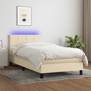 Krevet box spring s madracem LED krem 80 x 200 cm od tkanine