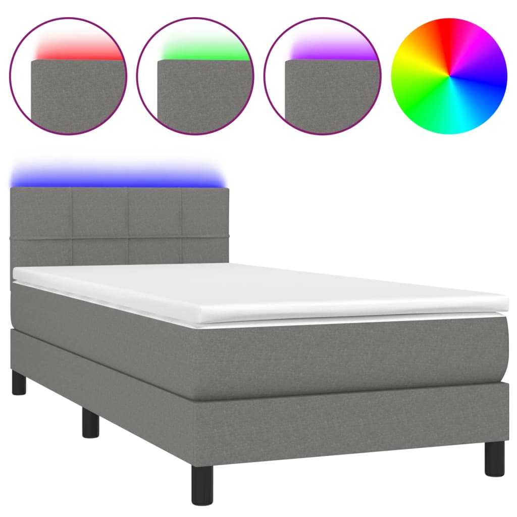Krevet box spring s madracem LED tamnosivi 90x190 cm tkanina