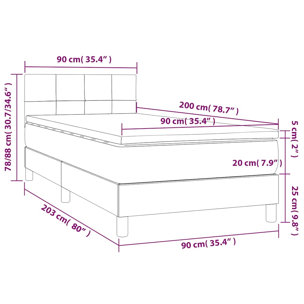 Krevet box spring s madracem LED crni 90x200 cm od tkanine