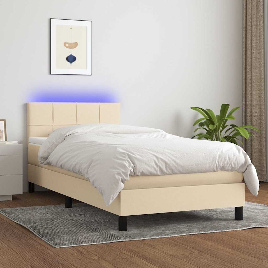 Krevet box spring s madracem LED krem 100x200 cm od tkanine