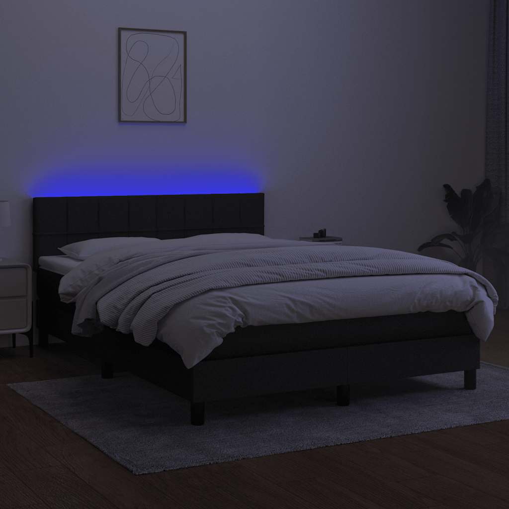 Krevet box spring s madracem LED crni 140x190 cm od tkanine