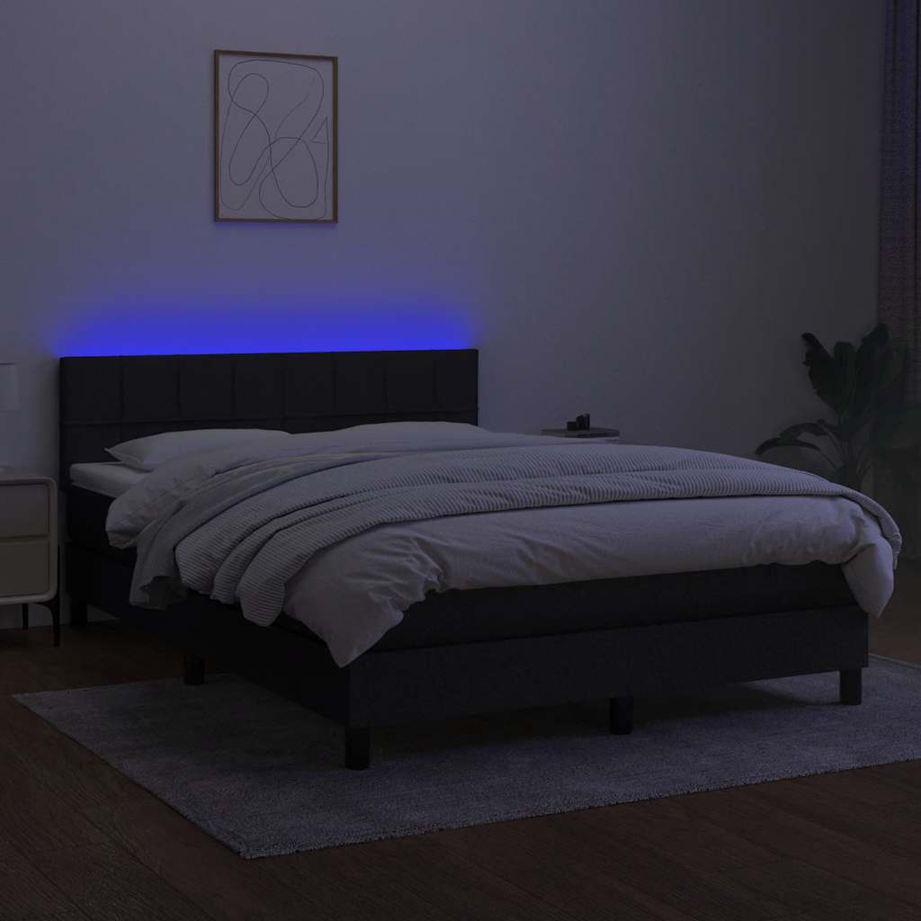 Krevet box spring s madracem LED crni 140x200 cm od tkanine
