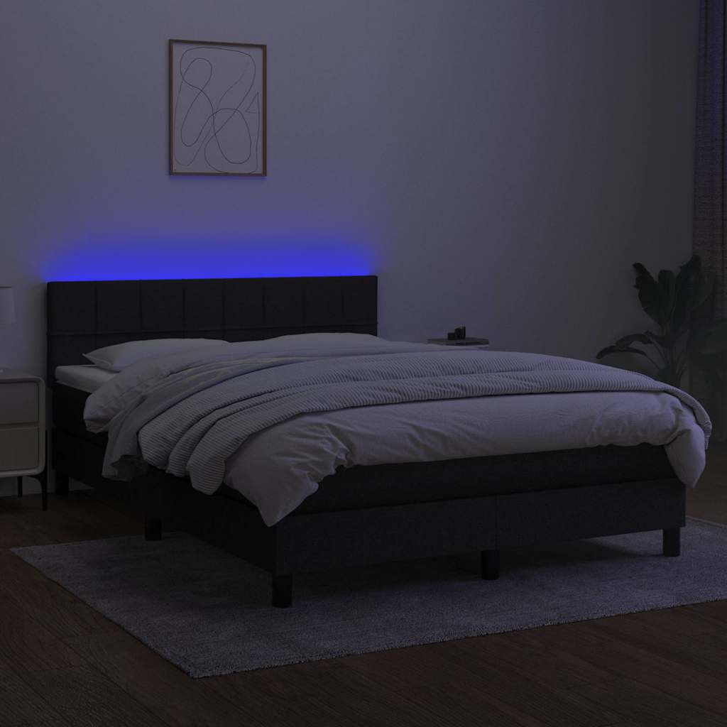 Krevet box spring s madracem LED crni 140x200 cm od tkanine