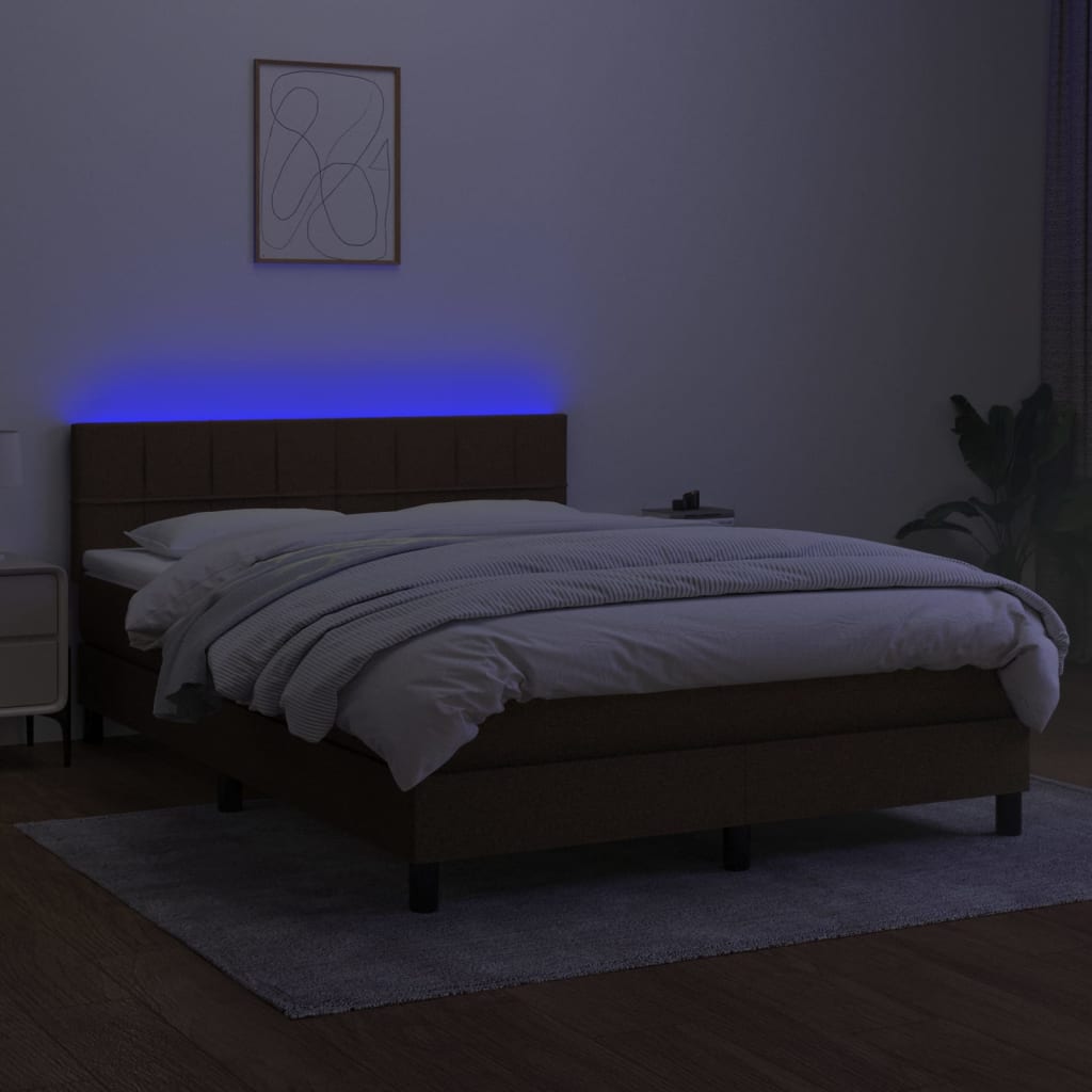 Krevet box spring s madracem LED tamnosmeđi 140x200 cm tkanina