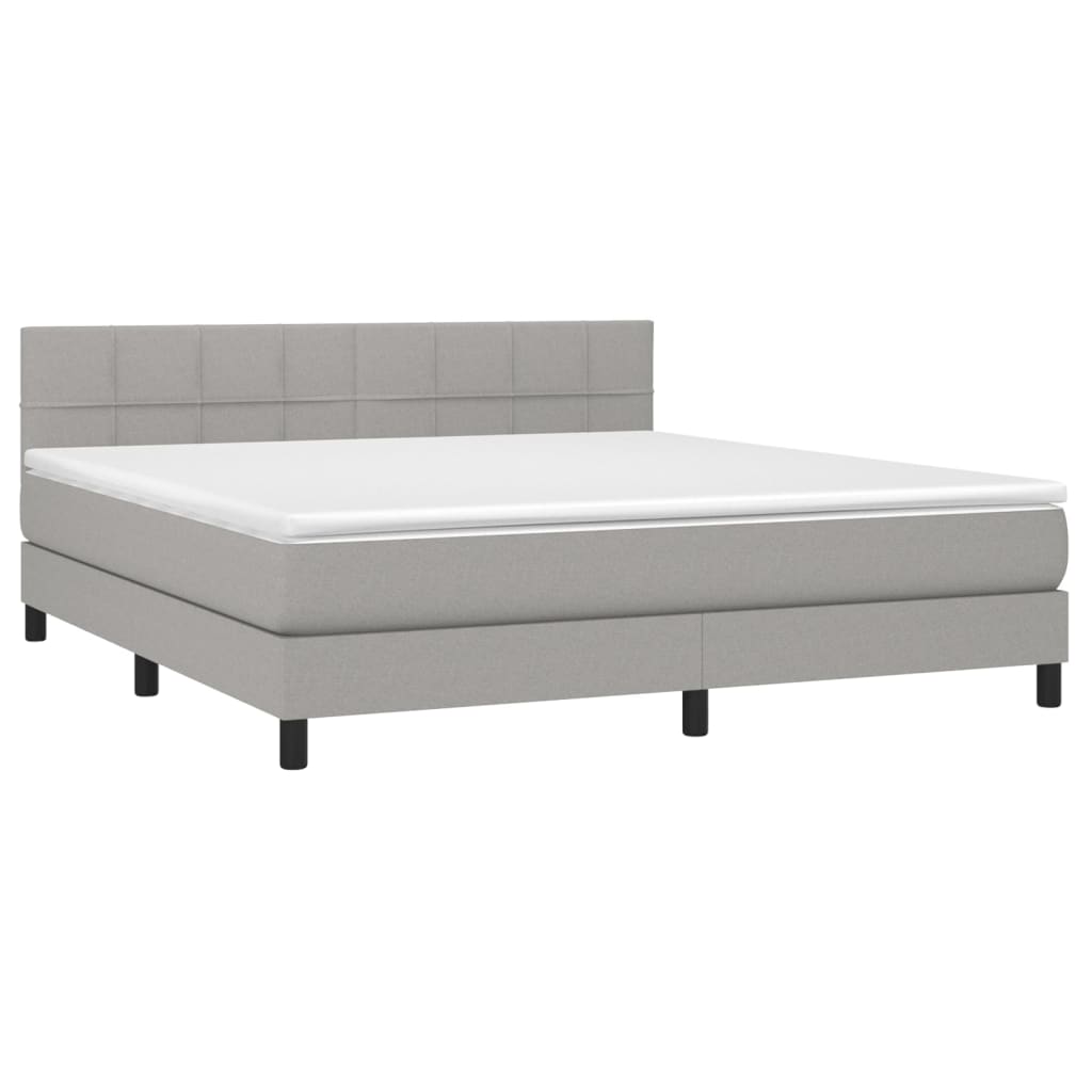 Krevet box spring s madracem LED svjetlosivi 160x200 cm tkanina