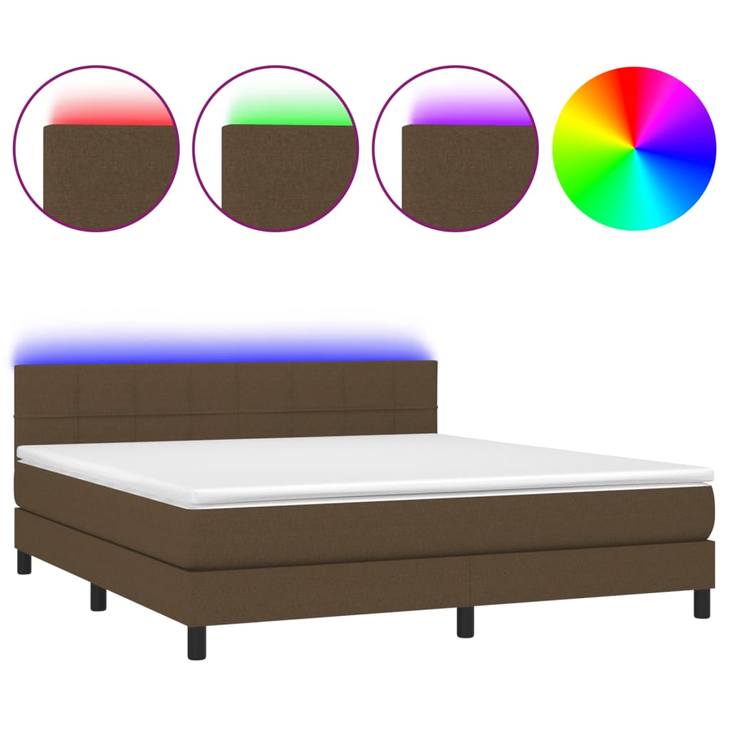 Krevet box spring s madracem LED tamnosmeđi 180x200 cm tkanina