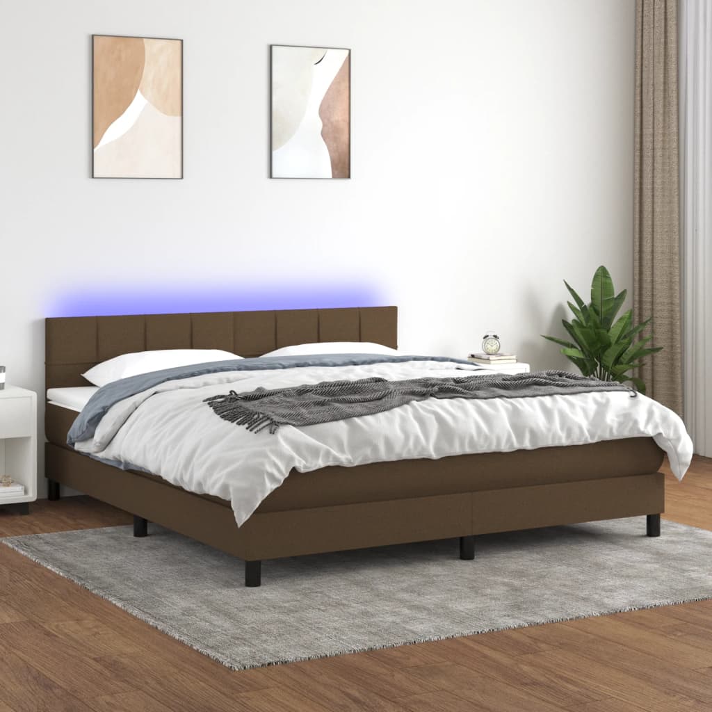 Krevet box spring s madracem LED tamnosmeđi 180x200 cm tkanina