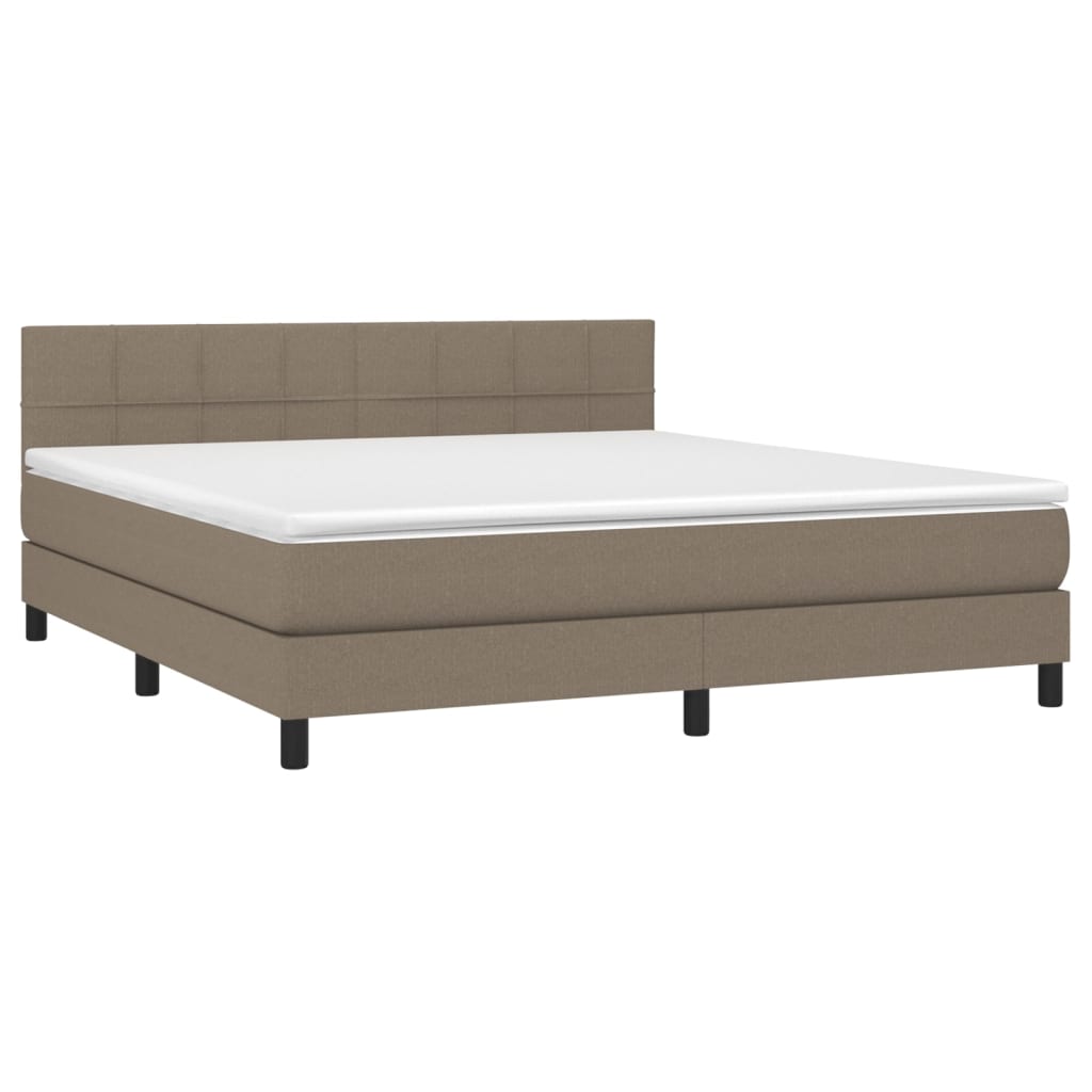 Krevet box spring s madracem LED smeđesivi 180x200 cm tkanina