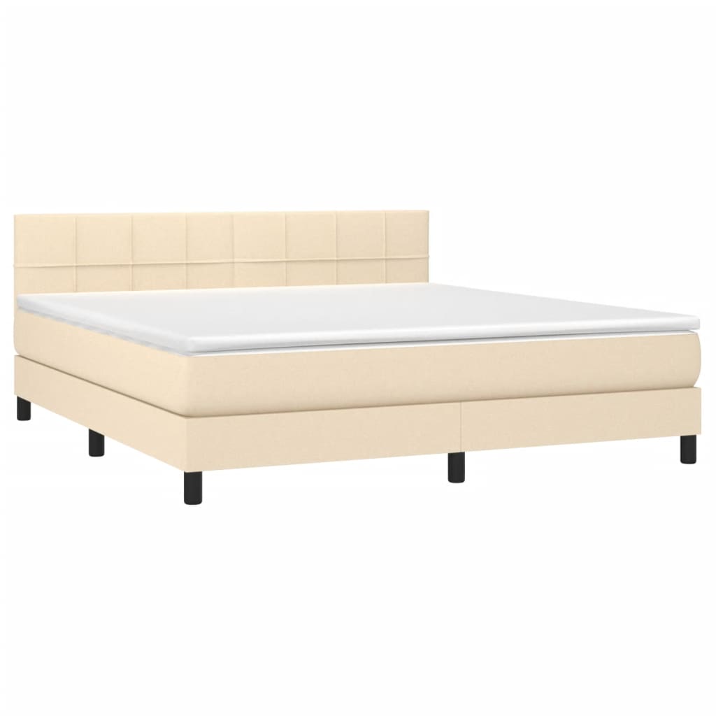 Krevet box spring s madracem LED krem 180x200 cm od tkanine