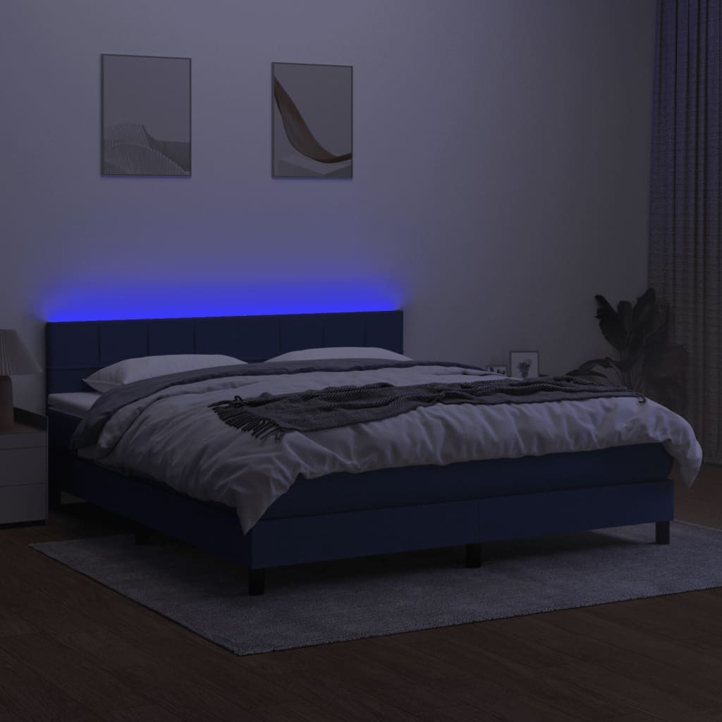 Krevet box spring s madracem LED plavi 180x200 cm od tkanine