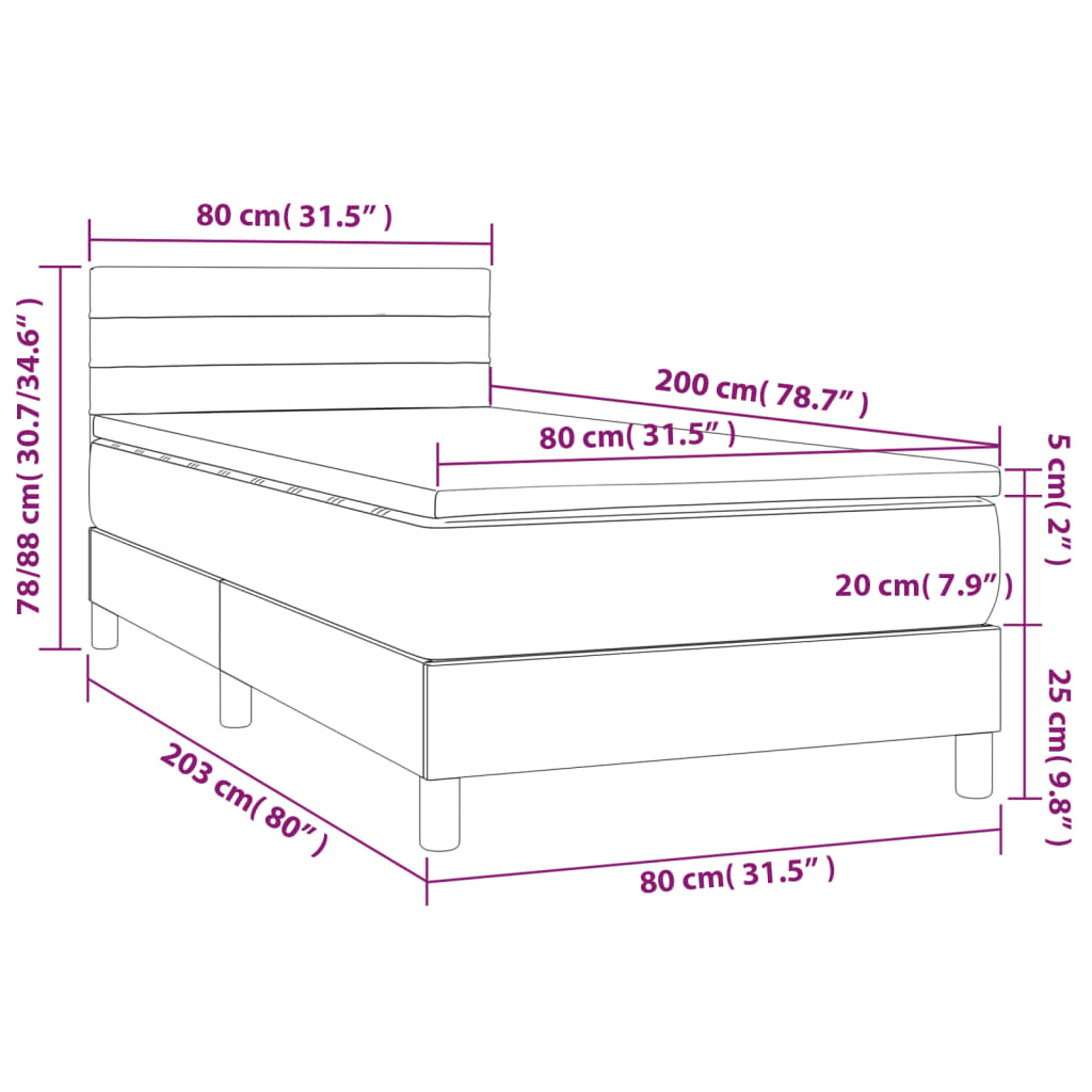Krevet box spring s madracem LED tamnosivi 80 x 200 cm tkanina