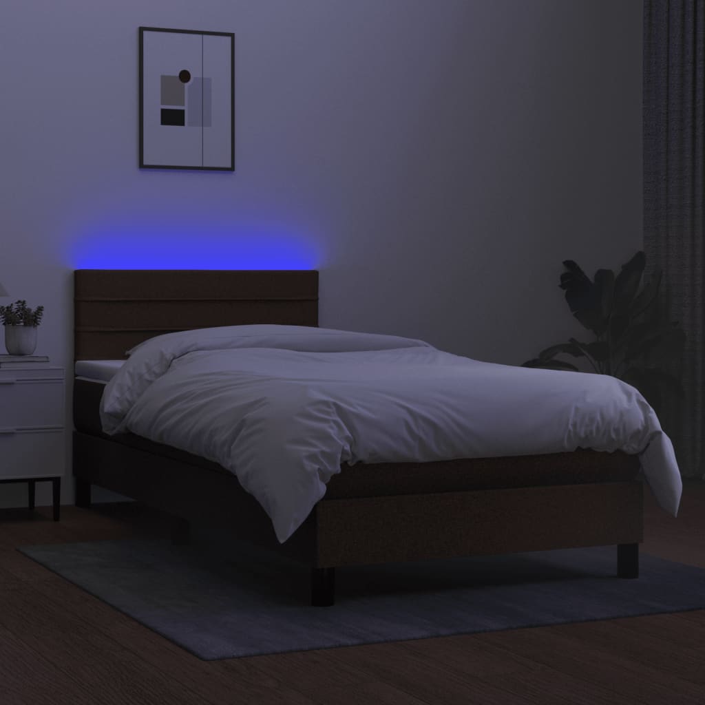 Krevet box spring s madracem LED tamnosmeđi 80 x 200 cm tkanina