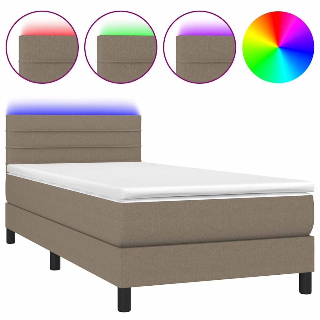 Krevet box spring s madracem LED smeđesivi 80 x 200 cm tkanina