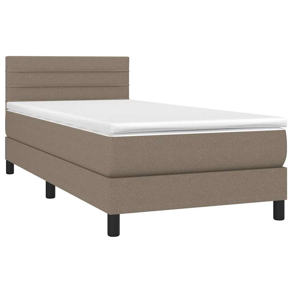 Krevet box spring s madracem LED smeđesivi 80 x 200 cm tkanina