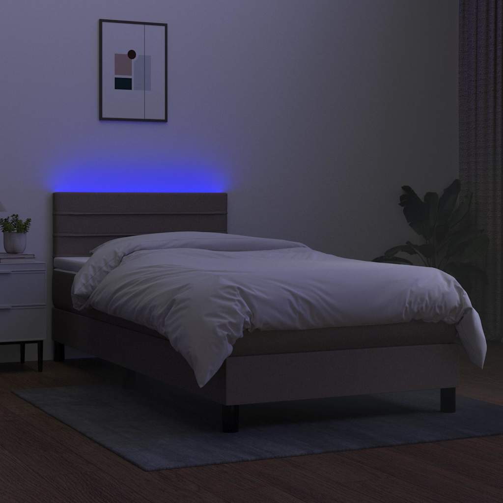 Krevet box spring s madracem LED smeđesivi 80 x 200 cm tkanina