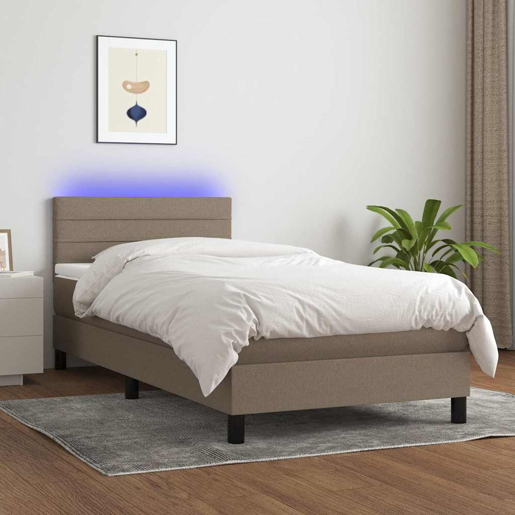 Krevet box spring s madracem LED smeđesivi 80 x 200 cm tkanina