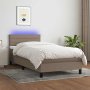 Krevet box spring s madracem LED smeđesivi 80 x 200 cm tkanina