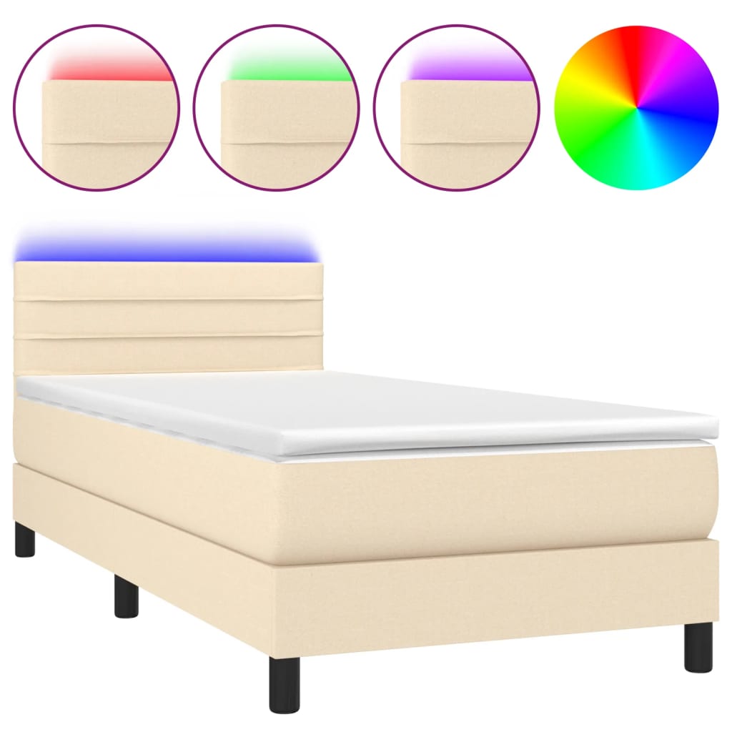 Krevet box spring s madracem LED krem 80 x 200 cm od tkanine