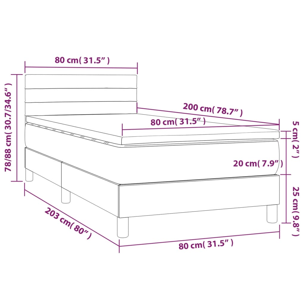 Krevet box spring s madracem LED krem 80 x 200 cm od tkanine