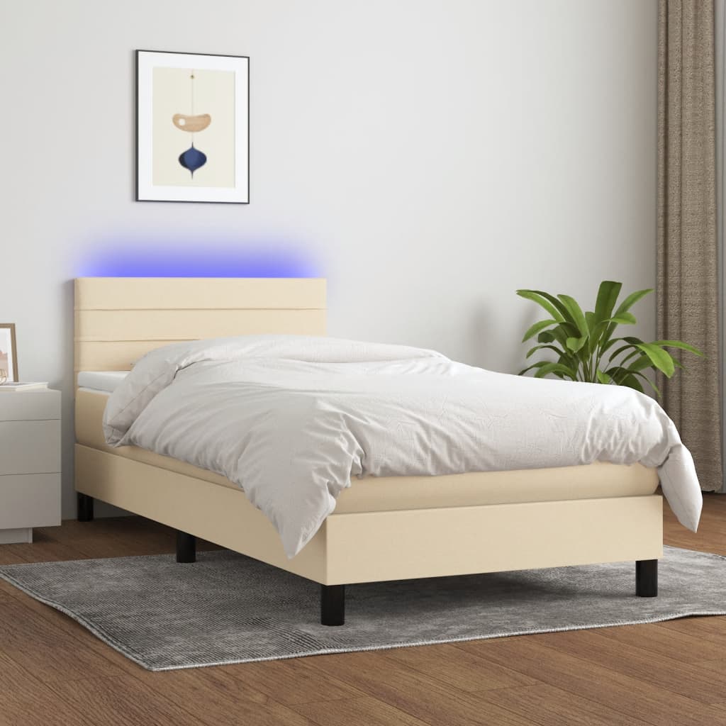 Krevet box spring s madracem LED krem 80 x 200 cm od tkanine