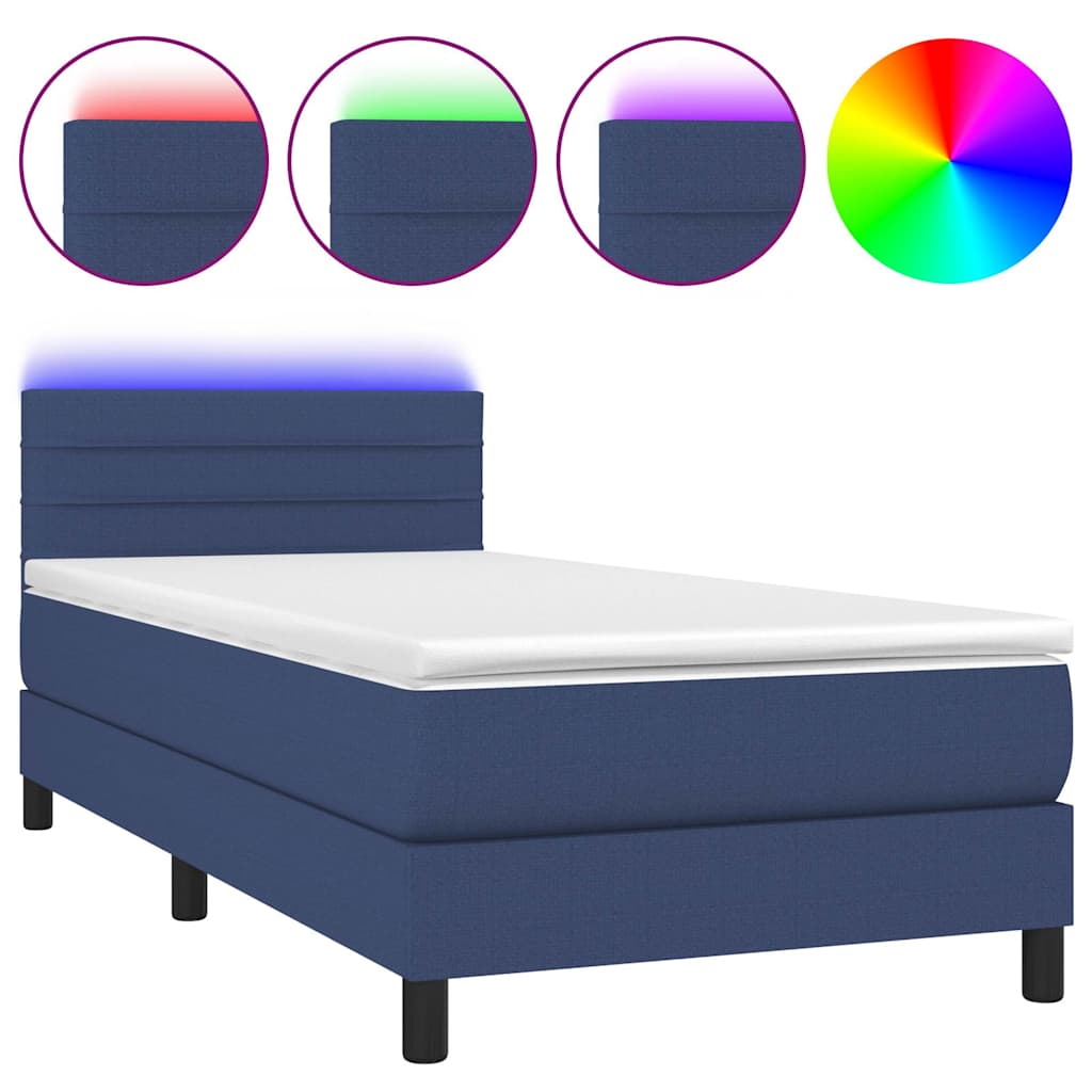 Krevet box spring s madracem LED plavi 80 x 200 cm od tkanine
