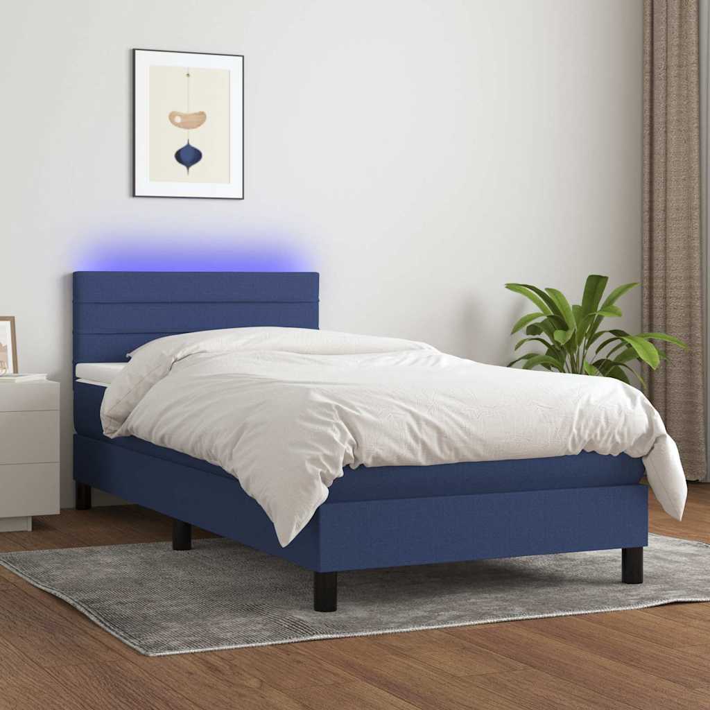 Krevet box spring s madracem LED plavi 80 x 200 cm od tkanine