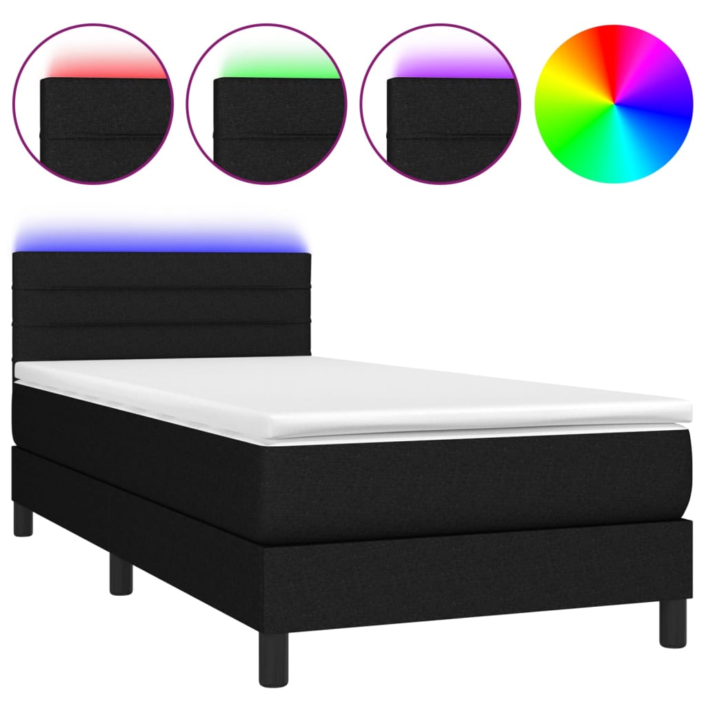 Krevet box spring s madracem LED crni 90x190 cm od tkanine