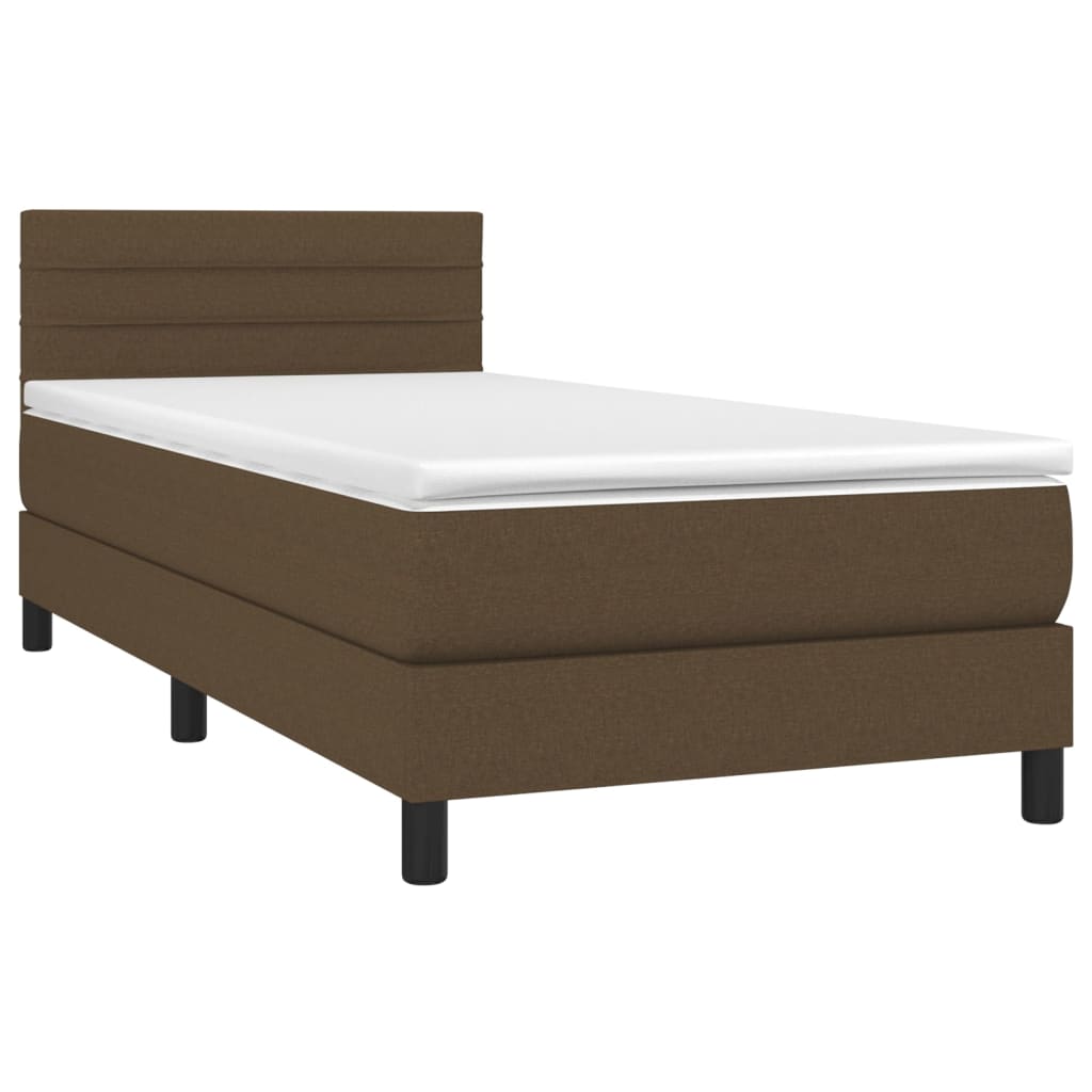 Krevet box spring s madracem LED tamnosmeđi 90x200 cm tkanina