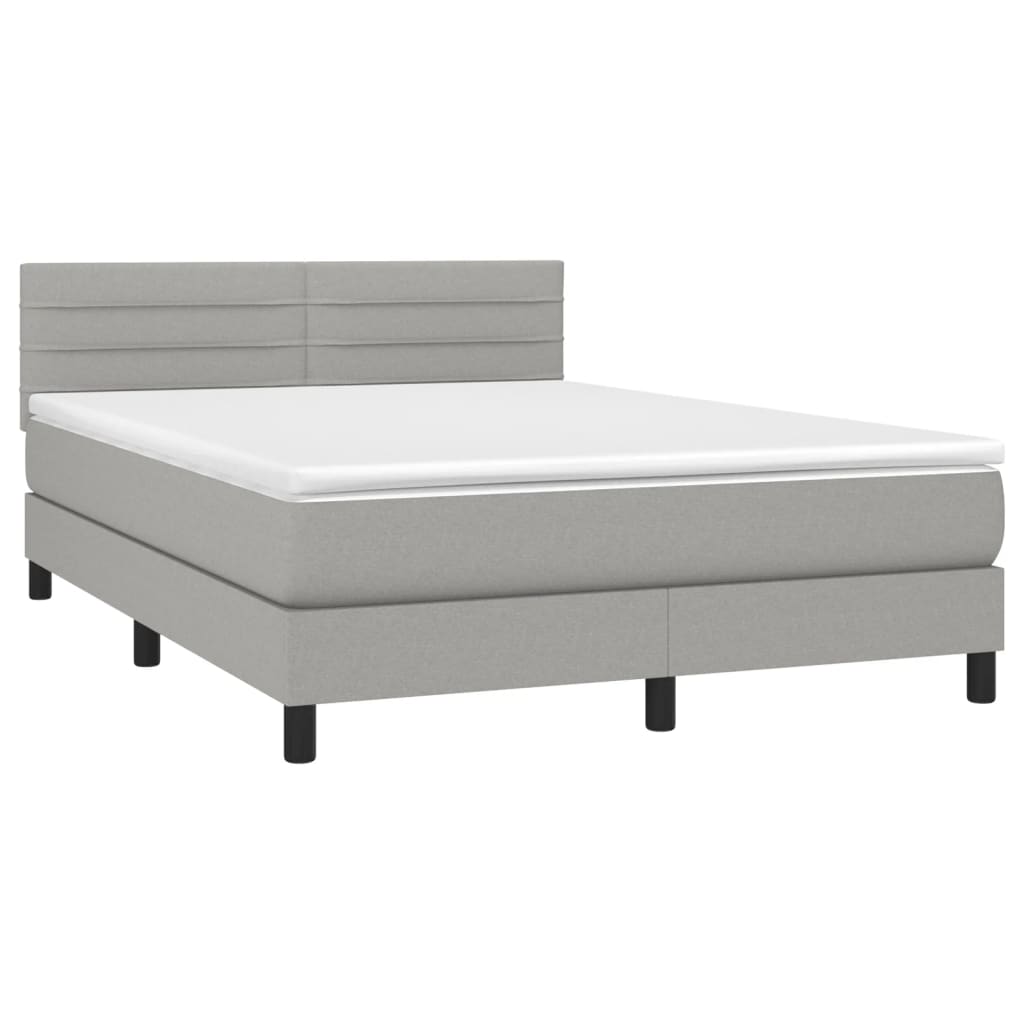 Krevet box spring s madracem LED svjetlosivi 140x190 cm tkanina