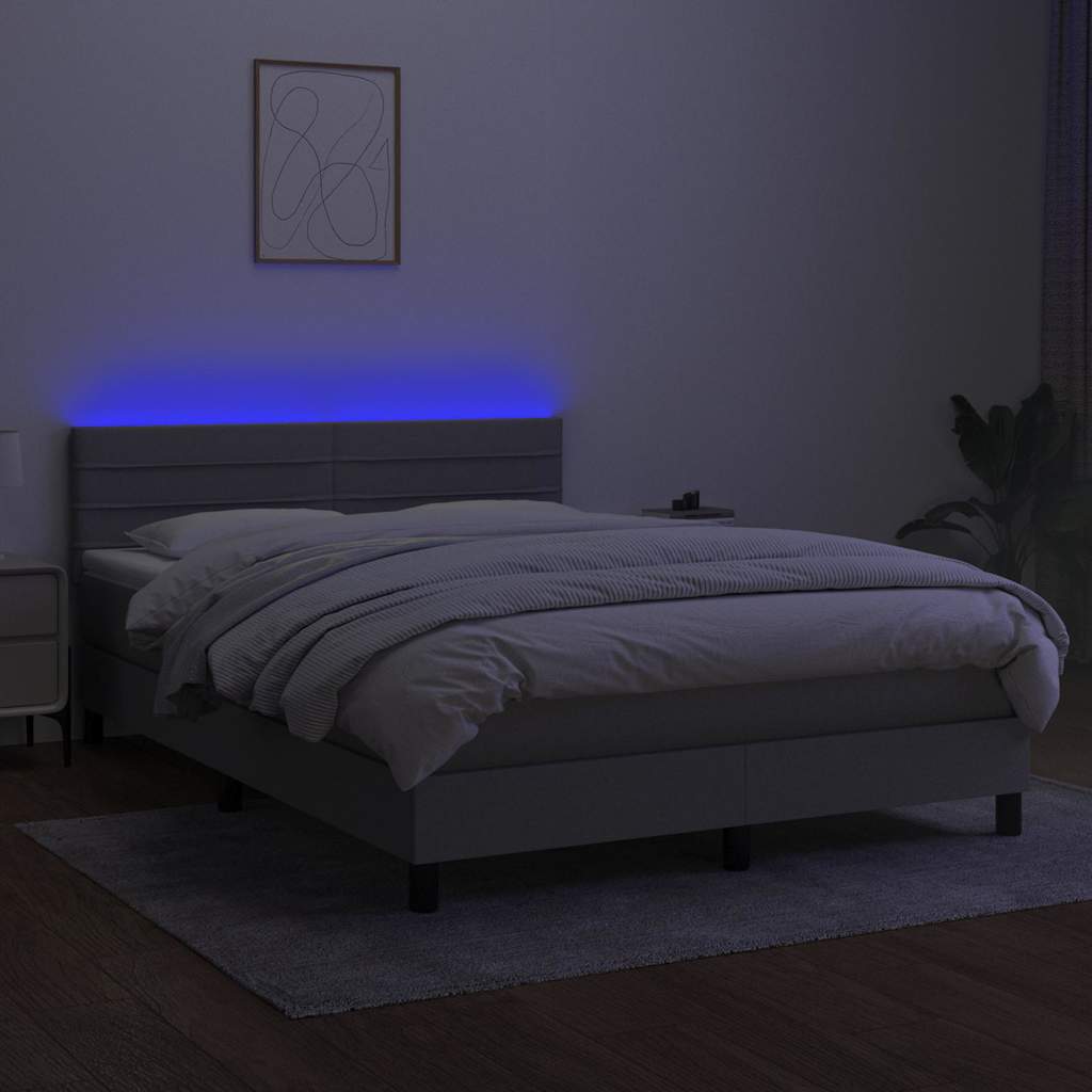 Krevet box spring s madracem LED svjetlosivi 140x190 cm tkanina