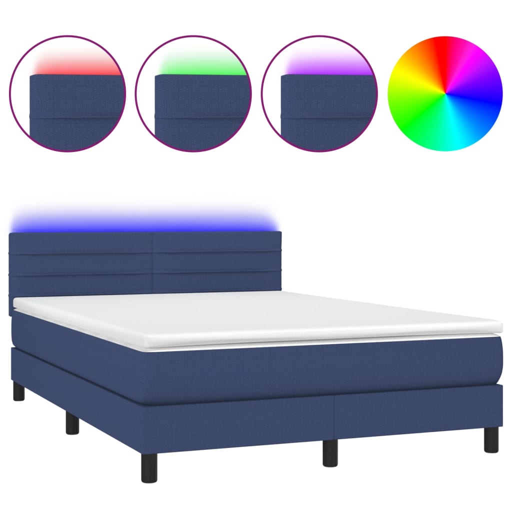 Krevet box spring s madracem LED plavi 140x190 cm od tkanine