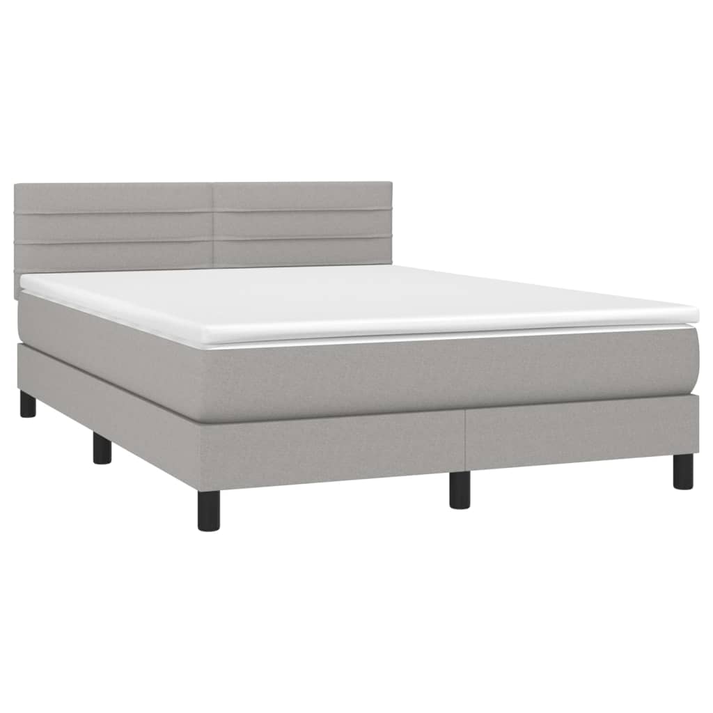 Krevet box spring s madracem LED svjetlosivi 140x200 cm tkanina