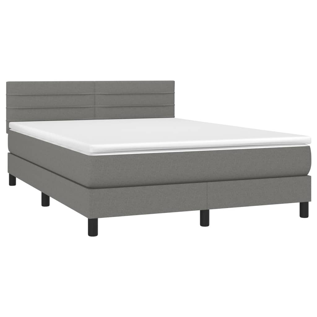 Krevet box spring s madracem LED tamnosivi 140x200 cm tkanina