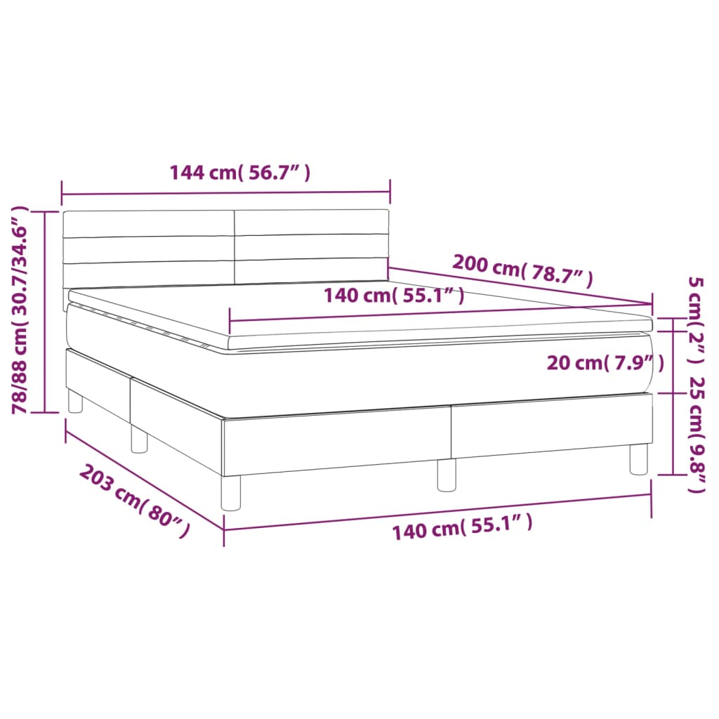 Krevet box spring s madracem LED tamnosivi 140x200 cm tkanina