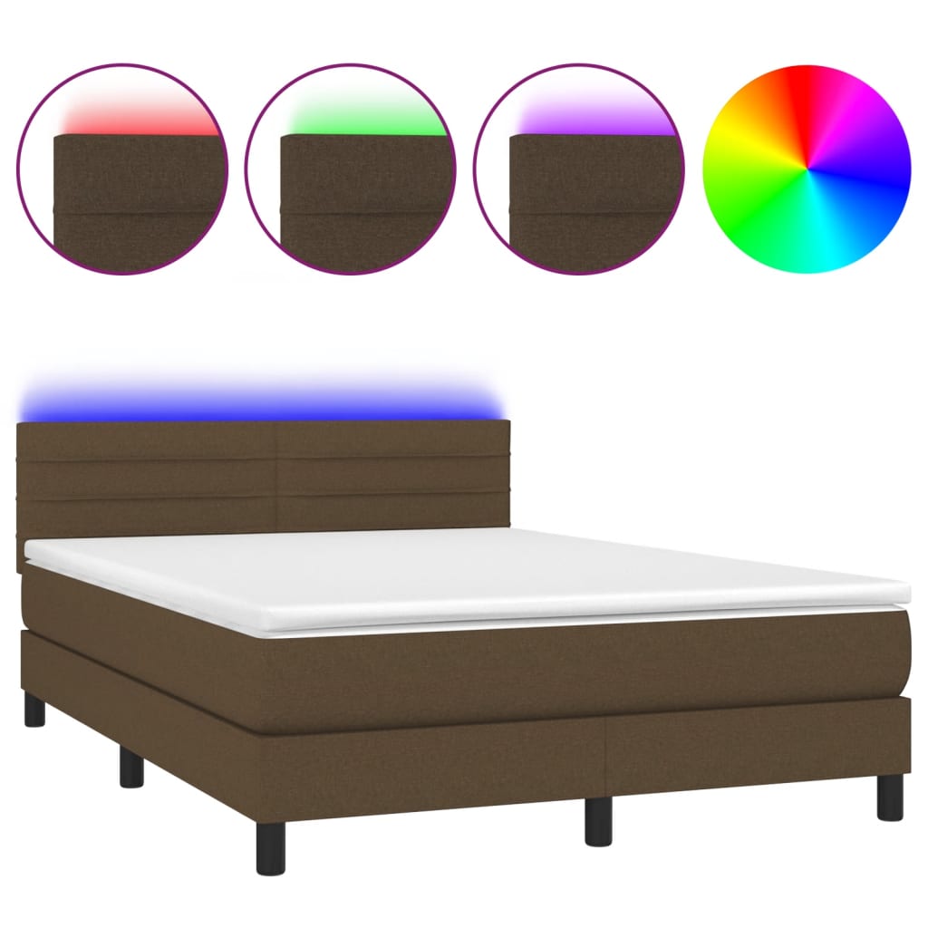 Krevet box spring s madracem LED tamnosmeđi 140x200 cm tkanina
