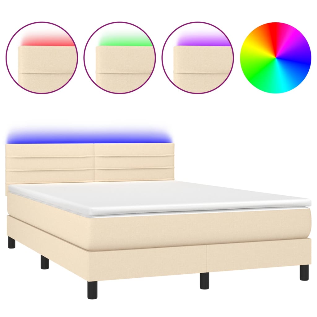 Krevet box spring s madracem LED krem 140x200 cm od tkanine