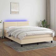 Krevet box spring s madracem LED krem 140x200 cm od tkanine