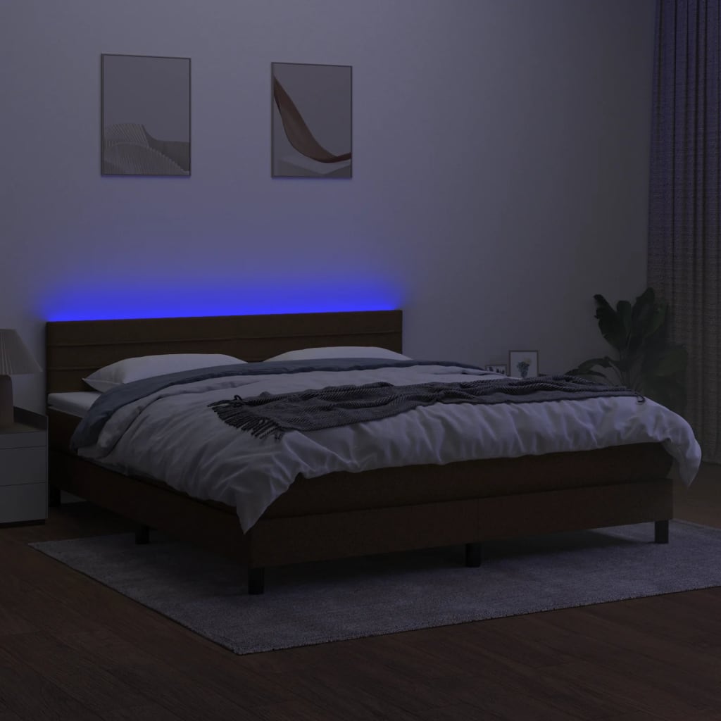 Krevet box spring s madracem LED tamnosmeđi 160x200 cm tkanina