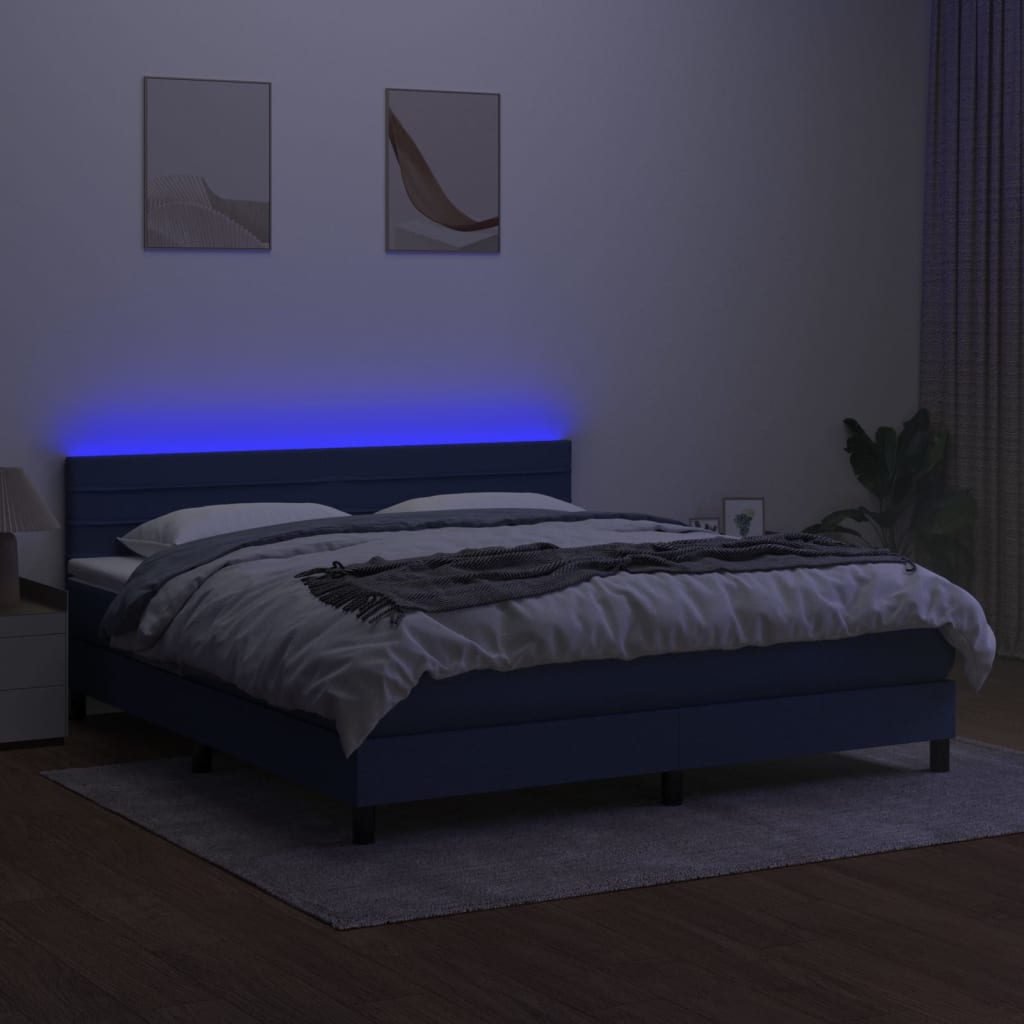 Krevet box spring s madracem LED plavi 160x200 cm od tkanine