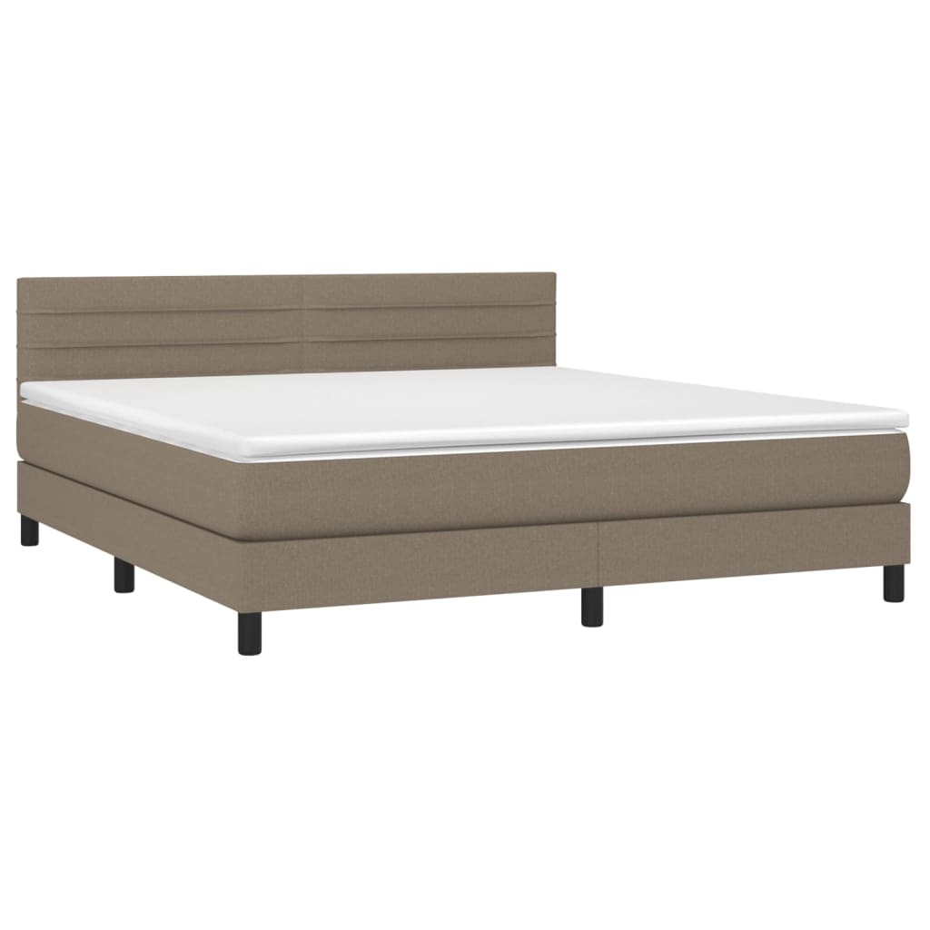 Krevet box spring s madracem LED smeđesivi 180x200 cm tkanina
