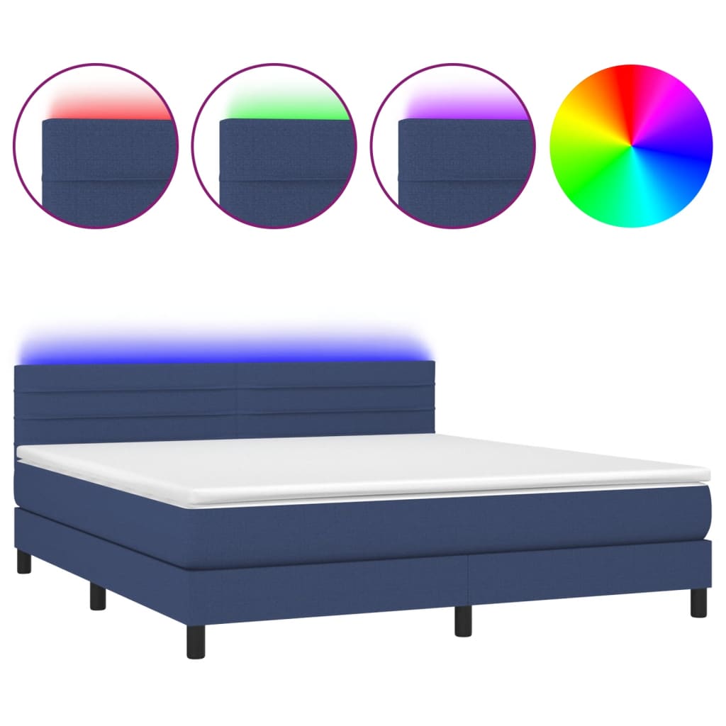 Krevet box spring s madracem LED plavi 180x200 cm od tkanine