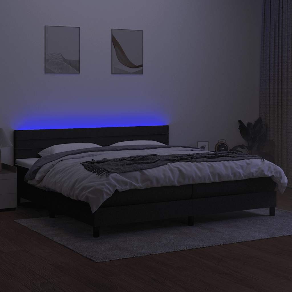 Krevet box spring s madracem LED crni 200x200 cm od tkanine