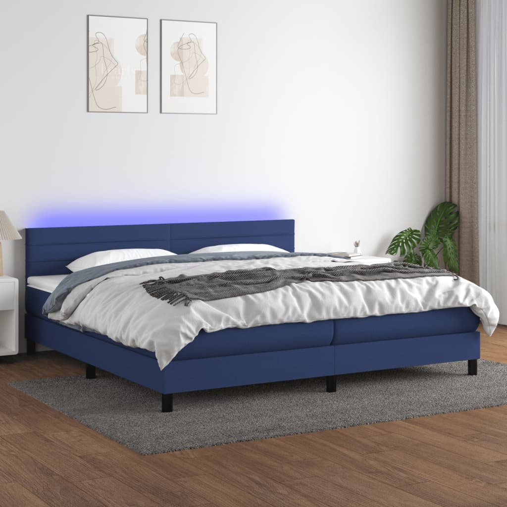 Krevet box spring s madracem LED plavi 200x200 cm od tkanine