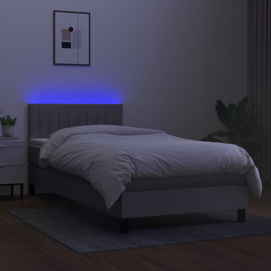 Krevet box spring s madracem LED svjetlosivi 80x200 cm tkanina