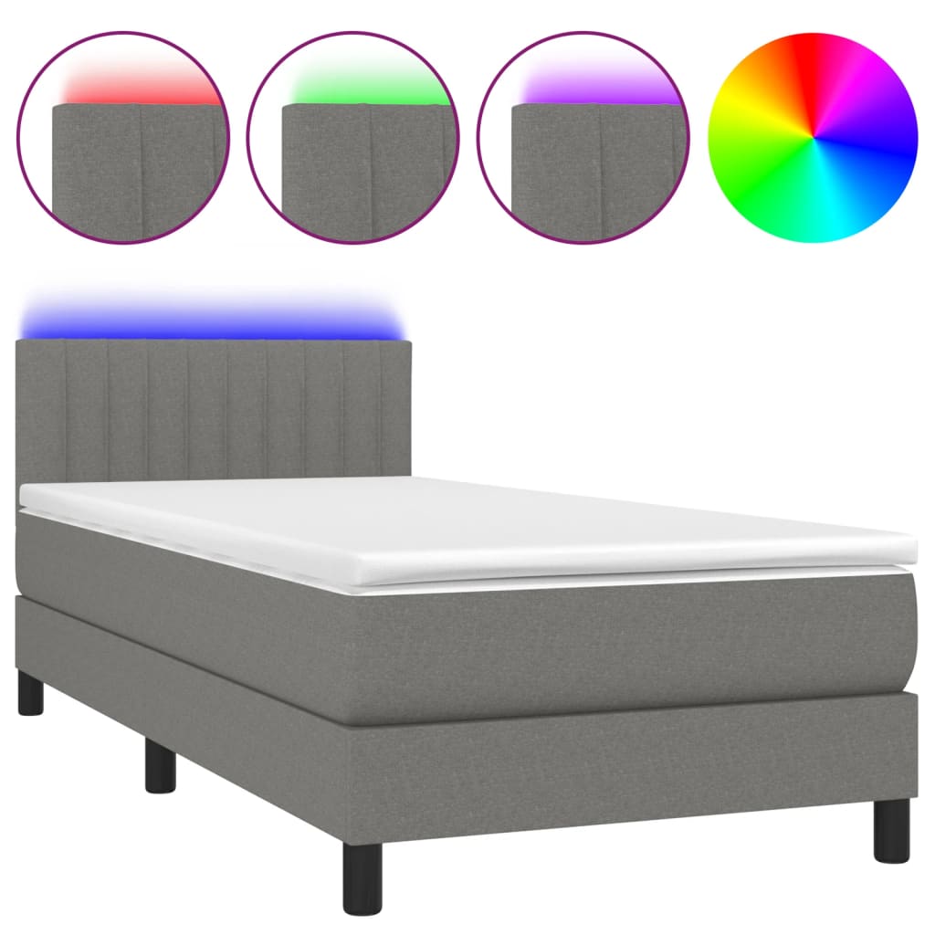 Krevet box spring s madracem LED tamnosivi 80 x 200 cm tkanina